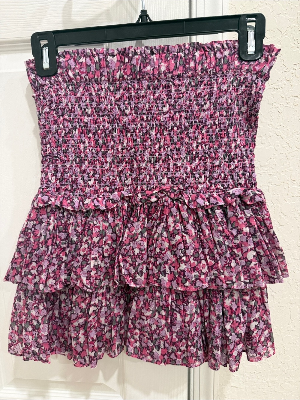 Smocked Floral Tiered Mini Skirt in Pink Mix